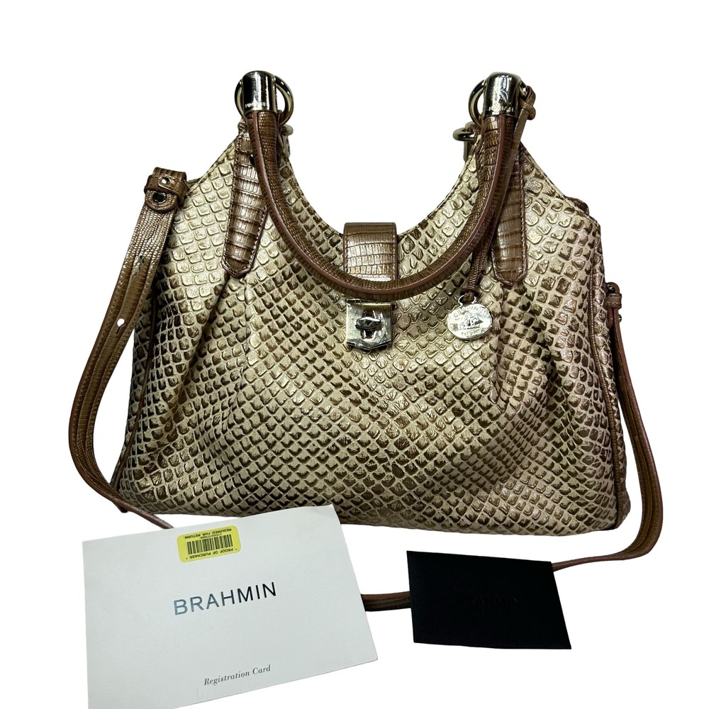 Brahmin Metallic Gold Embossed Leather Satchel